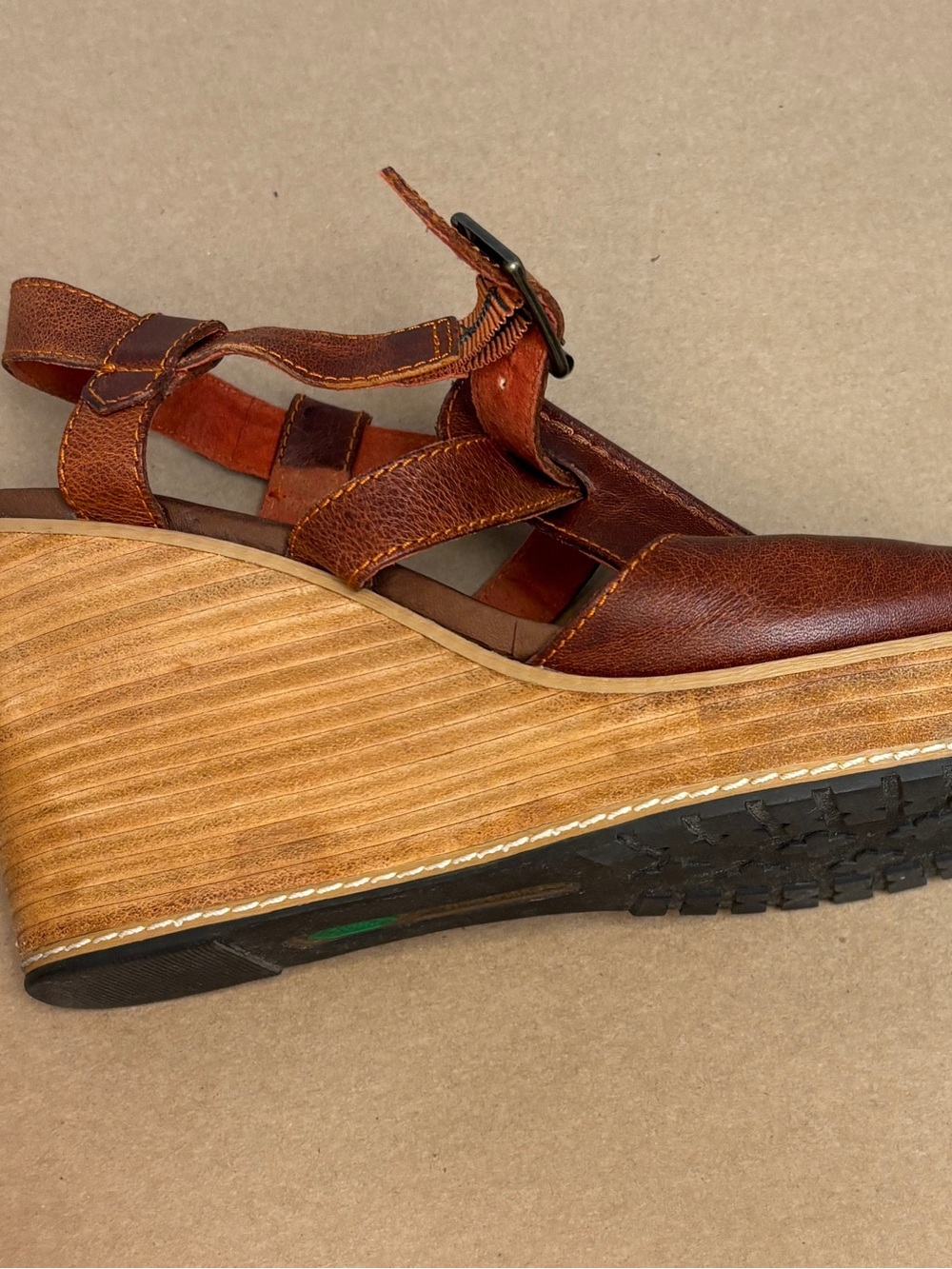 Timberland Brown Leather Open-Toe Wedge Sandals - Picture 3 of 5